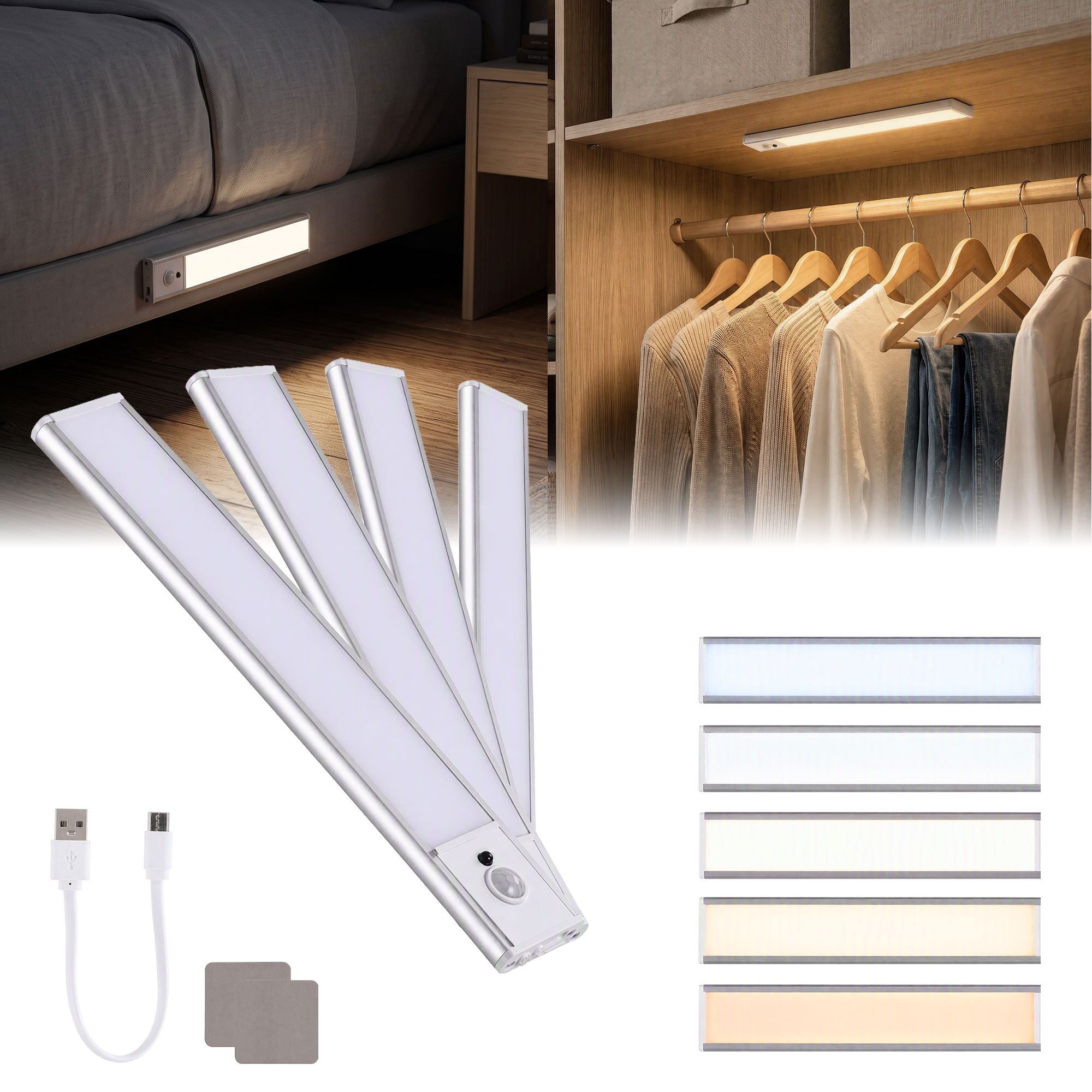 Artiss 4-Pack 25cm Motion Sensor Under Cabinet Lights, LED Closet Light with 5 Colors Dimmable
