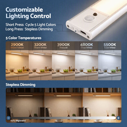 Artiss 4-Pack 25cm Motion Sensor Under Cabinet Lights, LED Closet Light with 5 Colors Dimmable