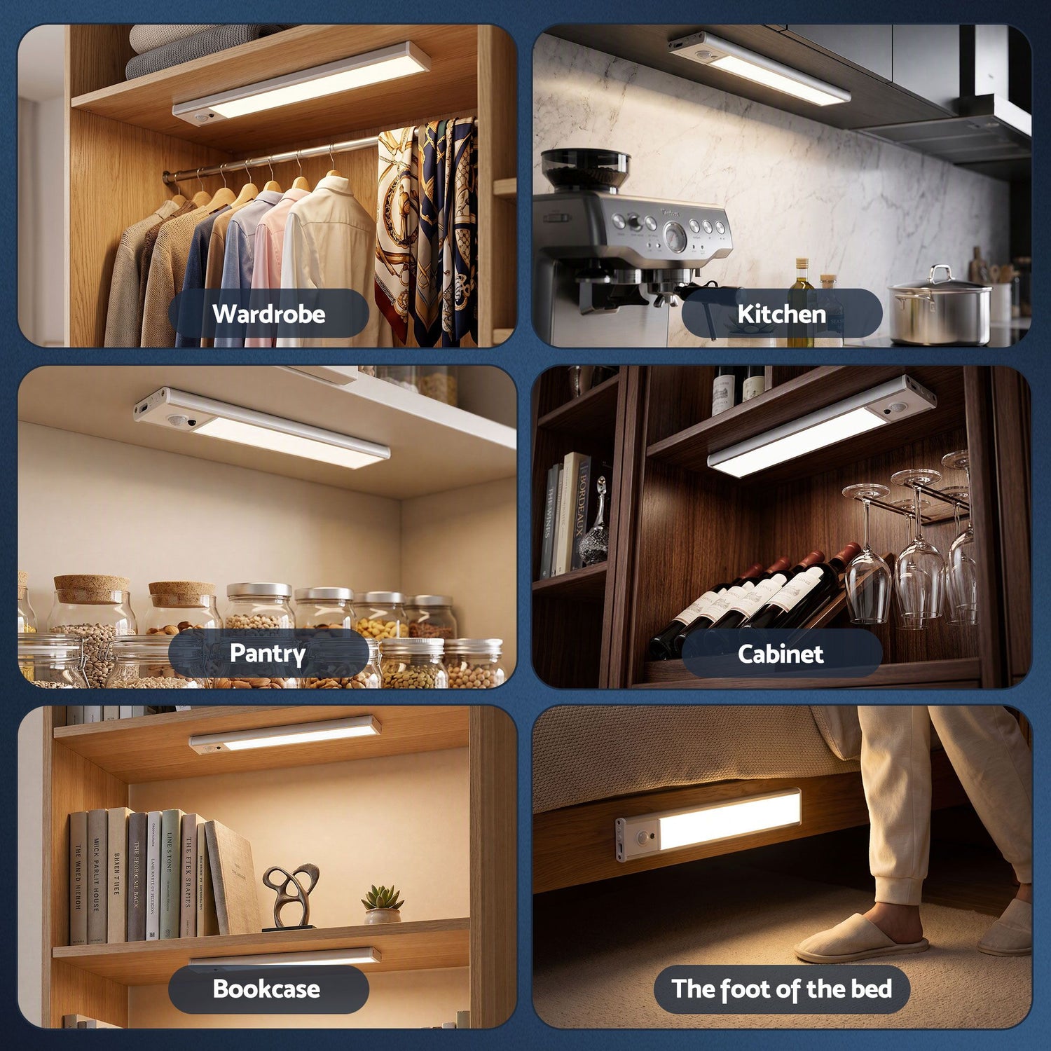 Artiss 4-Pack 25cm Motion Sensor Under Cabinet Lights, LED Closet Light with 5 Colors Dimmable
