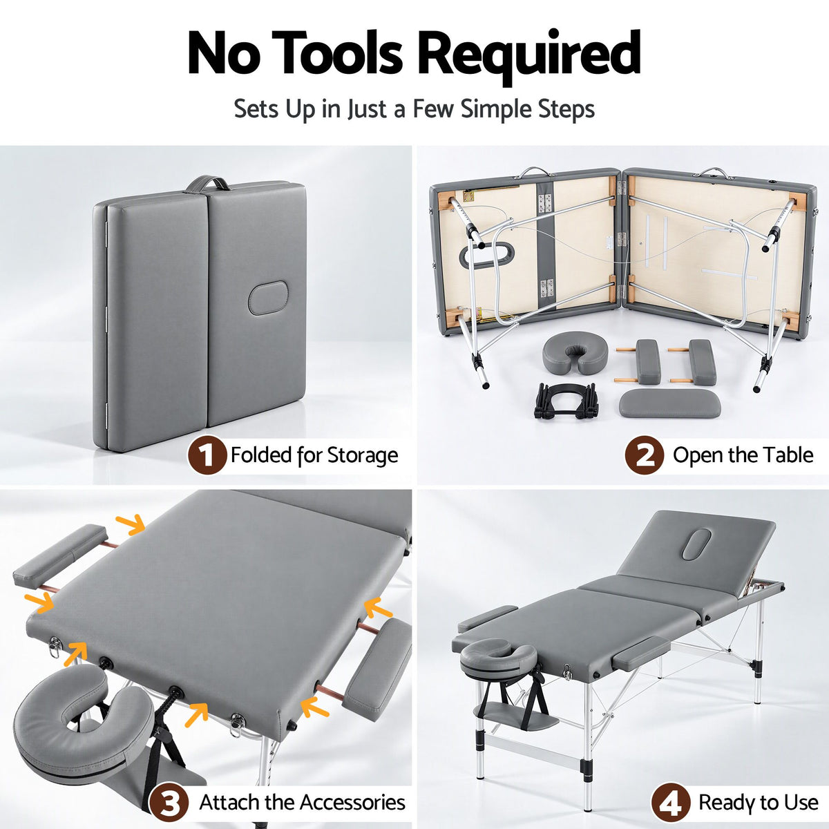 Zenses 3-Fold Portable Massage Table 75cm Adjustable Backrest &amp; Height, Aluminium Beauty Bed Grey-Health &amp; Beauty > Massage &amp; Relaxation > Massage Tables-PEROZ Accessories