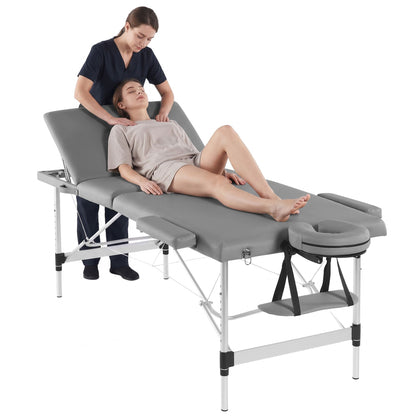 Zenses 3-Fold Portable Massage Table 75cm Adjustable Backrest &amp; Height, Aluminium Beauty Bed Grey-Health &amp; Beauty > Massage &amp; Relaxation > Massage Tables-PEROZ Accessories