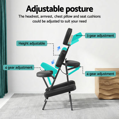 Zenses Portable Massage Chair Lightweight Folding Tattoo Lash Beauty Bed-Furniture > Bar Stools &amp; Chairs > Massage Chairs-PEROZ Accessories