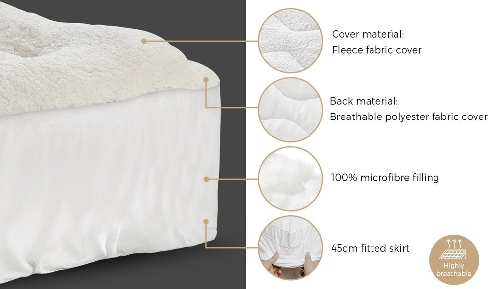 Bedra Fleece Mattress Topper Reversible Pillowtop Double-Pillow Top Mattress Toppers-PEROZ Accessories