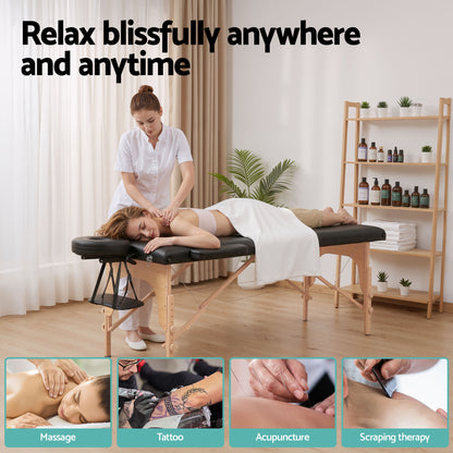 Zenses Massage Table 70cm Portable 2 Fold Wooden Beauty Waxing Therapy Bed Black-Health &amp; Beauty > Massage &amp; Relaxation > Massage Tables-PEROZ Accessories