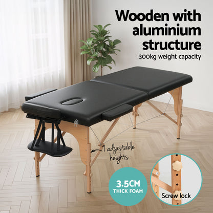 Zenses Massage Table 70cm Portable 2 Fold Wooden Beauty Waxing Therapy Bed Black-Health &amp; Beauty > Massage &amp; Relaxation > Massage Tables-PEROZ Accessories
