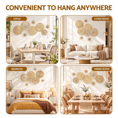 Artiss 8 Pieces Gold Metal Wall Decor Set 3D Starburst Round Disc Sculptures Flexible DIY Layout-Home &amp; Garden > Wall Art > 3D Wall Art-PEROZ Accessories