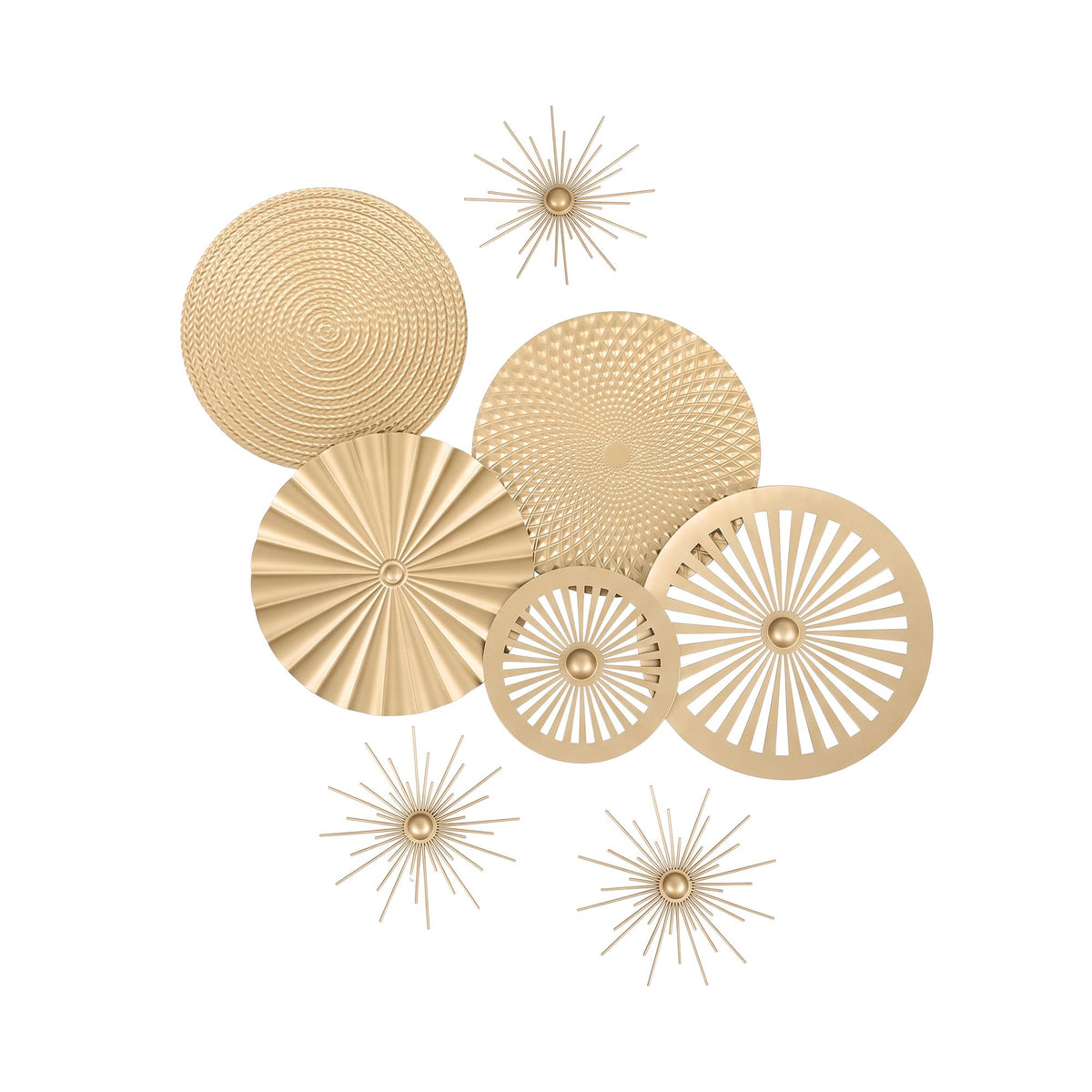 Artiss 8 Pieces Gold Metal Wall Decor Set 3D Starburst Round Disc Sculptures Flexible DIY Layout-Home &amp; Garden > Wall Art > 3D Wall Art-PEROZ Accessories