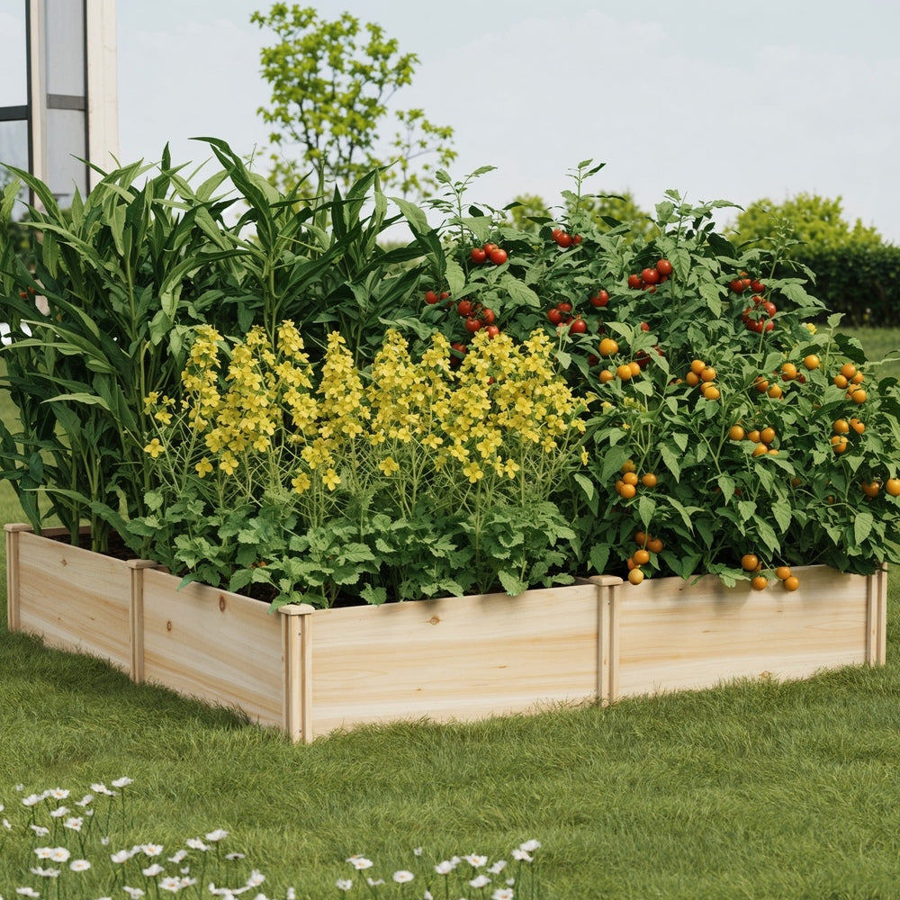 Livsip Garden Bed Set of 4 Raised Wooden Planter 80x80x30cm-Garden Bed-PEROZ Accessories