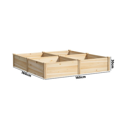 Livsip Garden Bed Set of 4 Raised Wooden Planter 80x80x30cm-Garden Bed-PEROZ Accessories