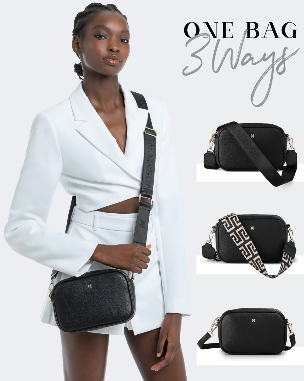 Monica Crossbody Bag &amp; 3 Straps - One Bag 3 Ways-Handbags-PEROZ Accessories