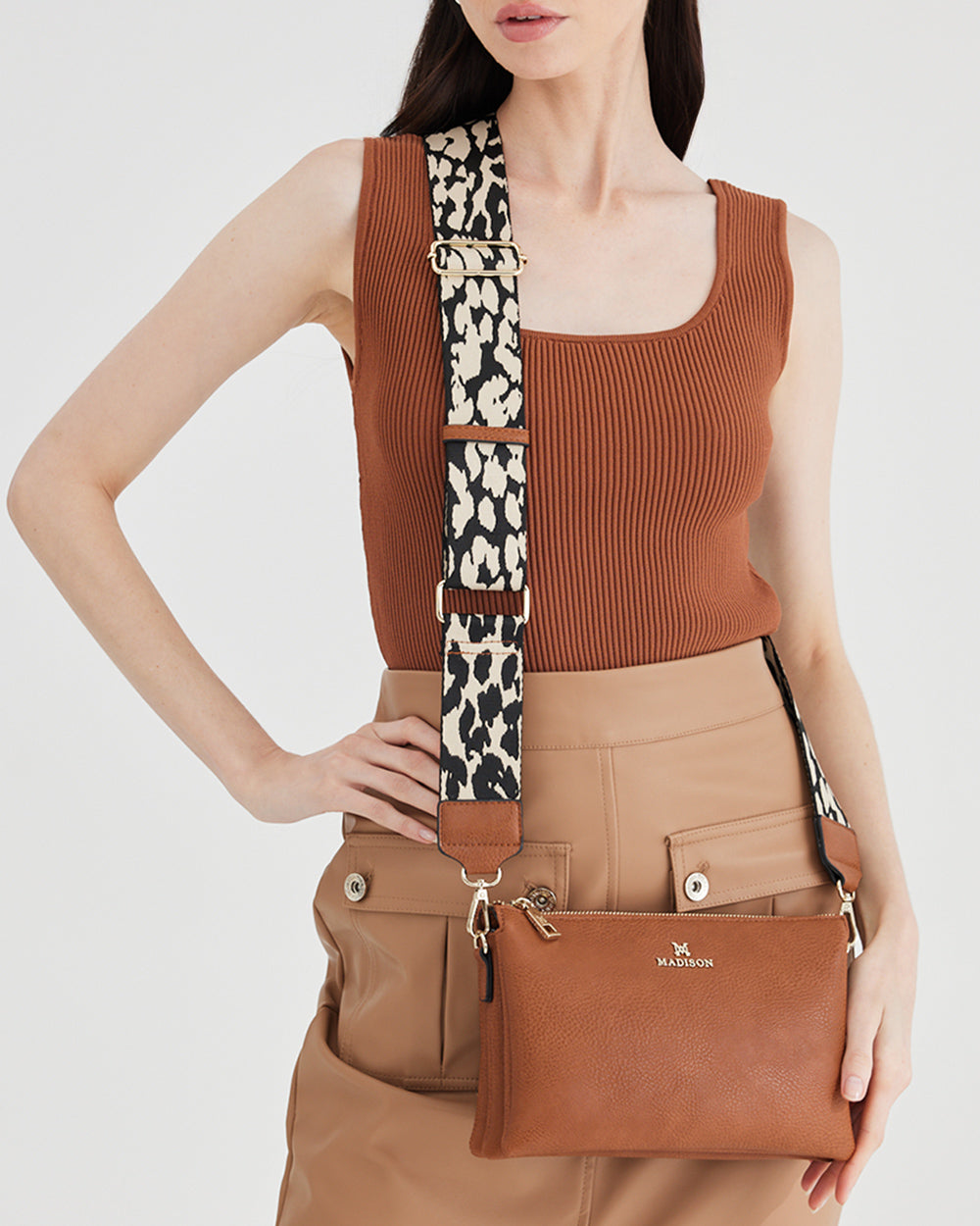 Avery 3 Compartment Crossbody Bag + Leopard Bag Strap-Handbags-PEROZ Accessories