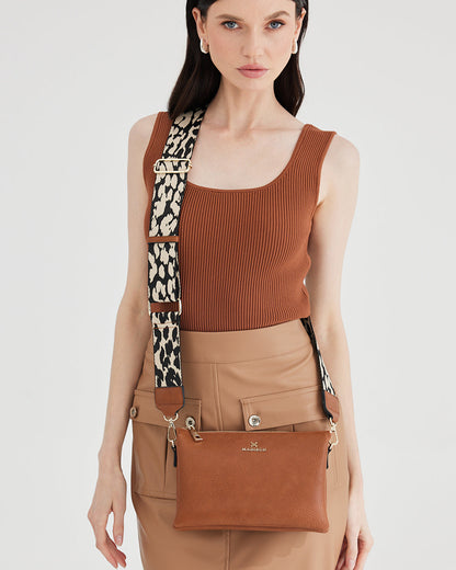 Avery 3 Compartment Crossbody Bag + Leopard Bag Strap-Handbags-PEROZ Accessories
