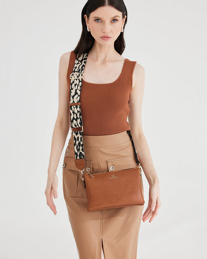 Avery 3 Compartment Crossbody Bag + Leopard Bag Strap-Handbags-PEROZ Accessories