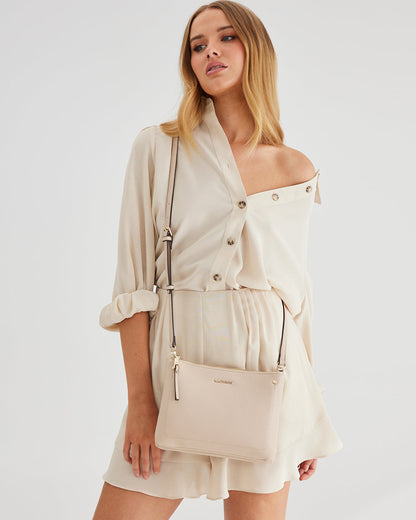 Charlotte Double Zip Crossbody Bag + Metallic Stripe Bag Strap-Handbags-PEROZ Accessories