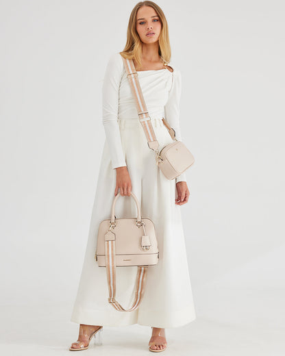 Grace Medium Dome Satchel Bag + Metallic Stripe Bag Strap-Handbags-PEROZ Accessories