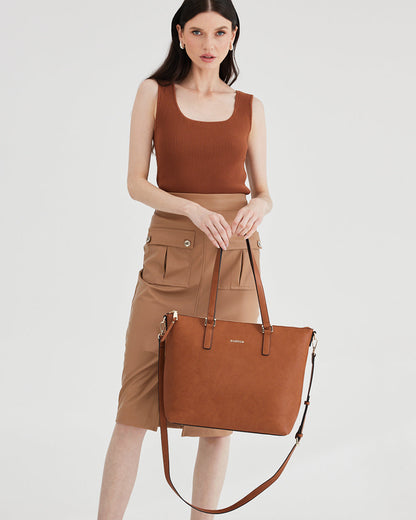 Inga Large Zip Top Tote Bag With Laptop Pocket + Monogram Bag Strap-Handbags-PEROZ Accessories