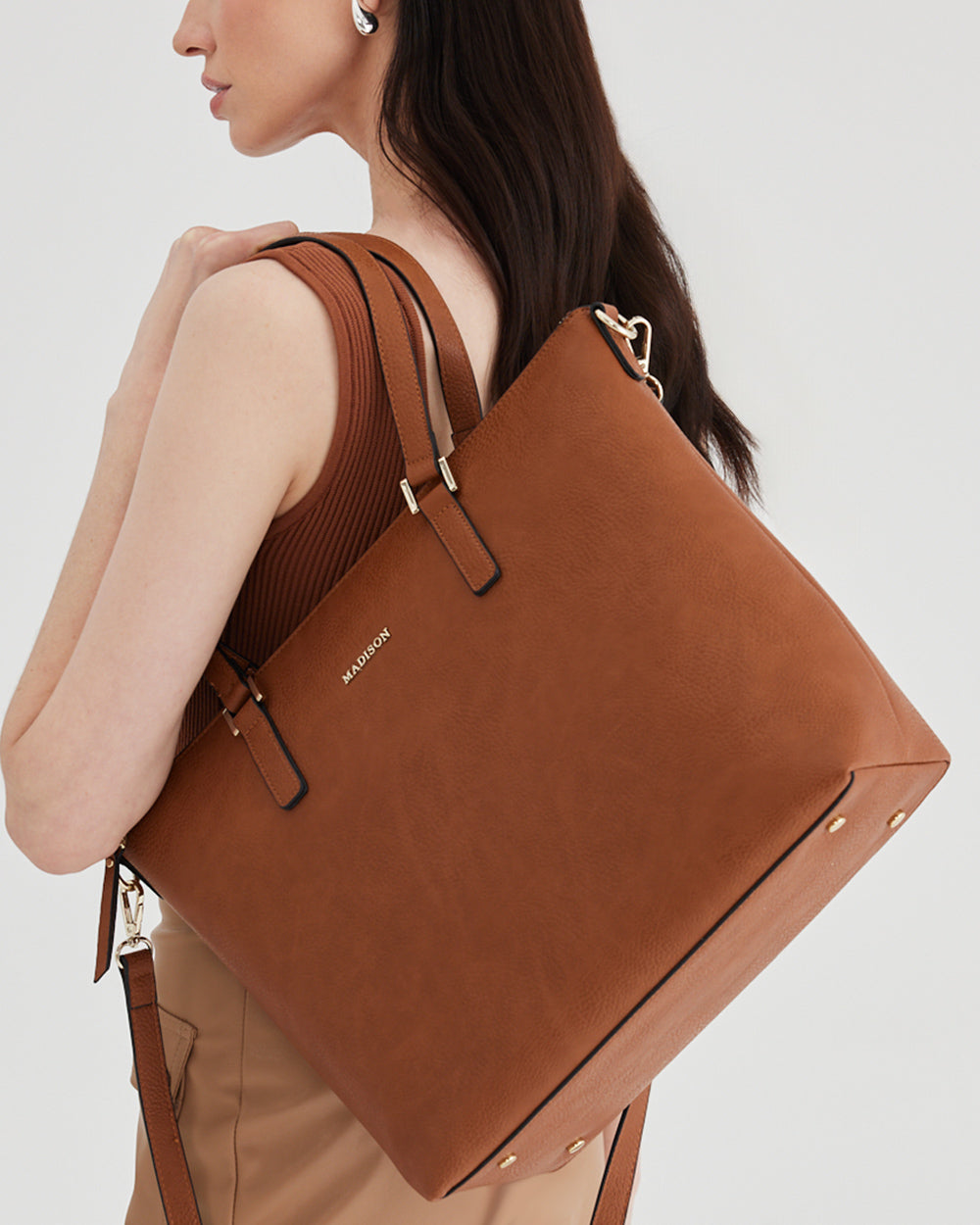 Inga Large Zip Top Tote Bag With Laptop Pocket + Monogram Bag Strap-Handbags-PEROZ Accessories