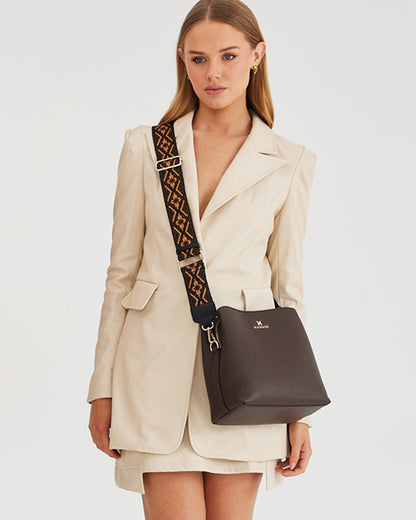 Joanie 3 Compartment Crossbody Bucket Bag + Aztec Bag Strap-Crossbody Bags-PEROZ Accessories