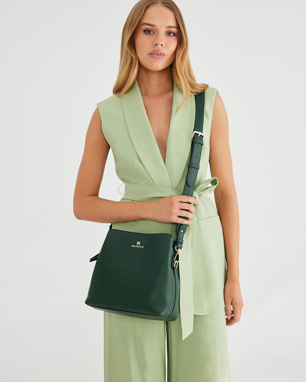 Joanie 3 Compartment Crossbody Bucket Bag + Monogram Bag Strap-Handbags-PEROZ Accessories