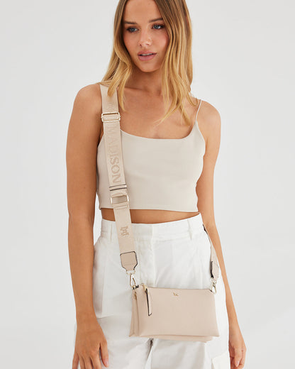 Josie Small 3 Compartment Crossbody Bag With Monogram Strap-Handbags-PEROZ Accessories