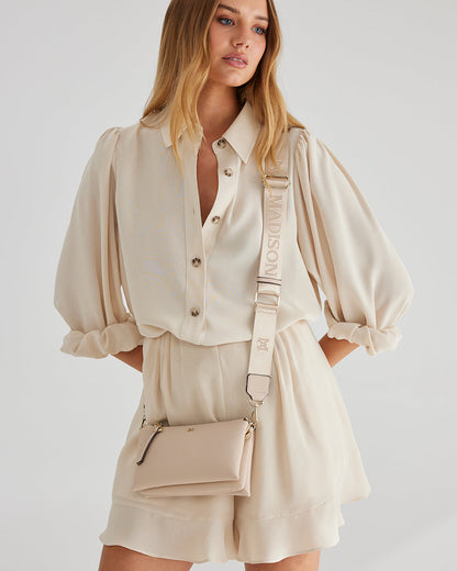 Josie Small 3 Compartment Crossbody Bag With Monogram Strap-Handbags-PEROZ Accessories