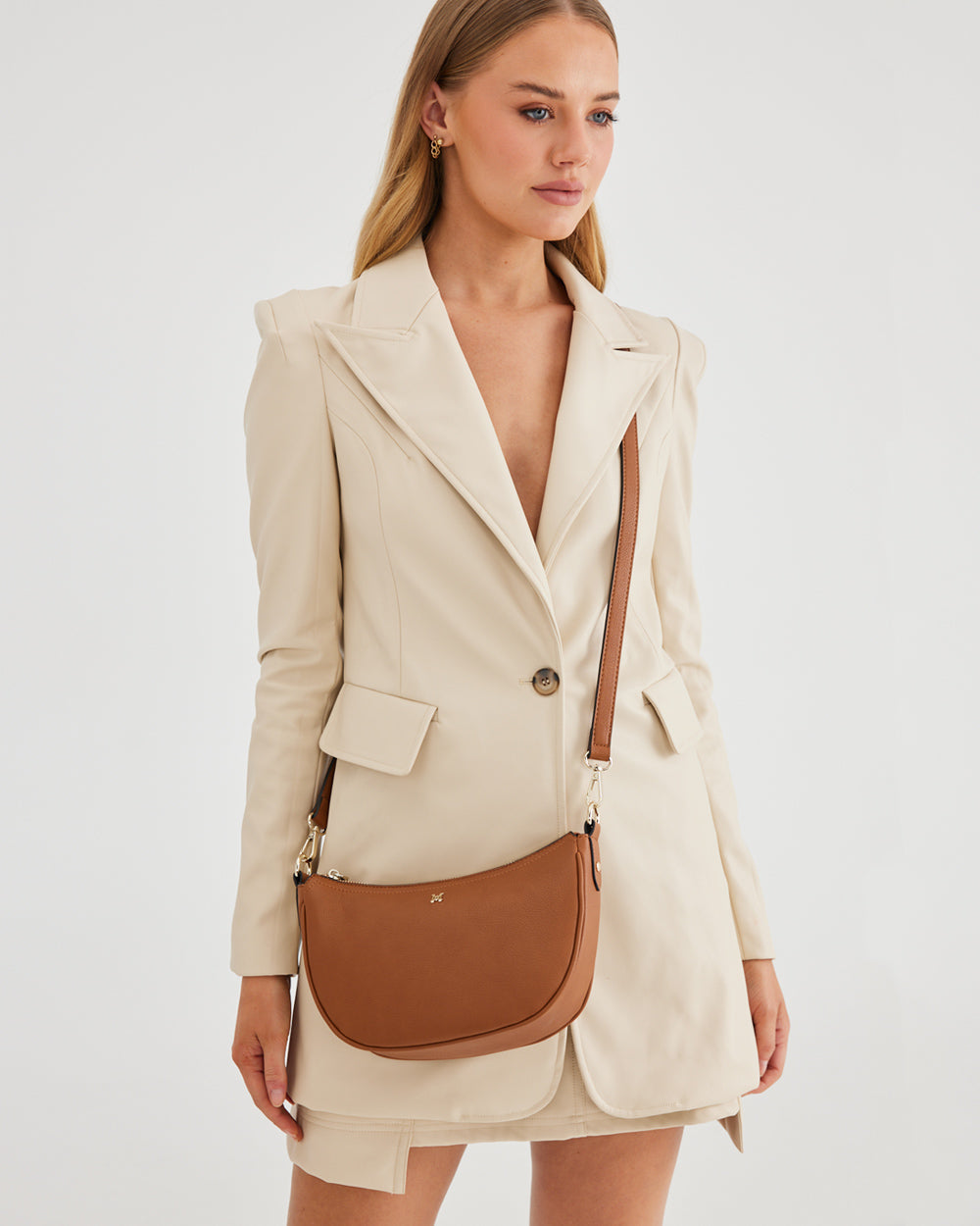 Layla Zip Top Curved Crossbody-Handbags-PEROZ Accessories
