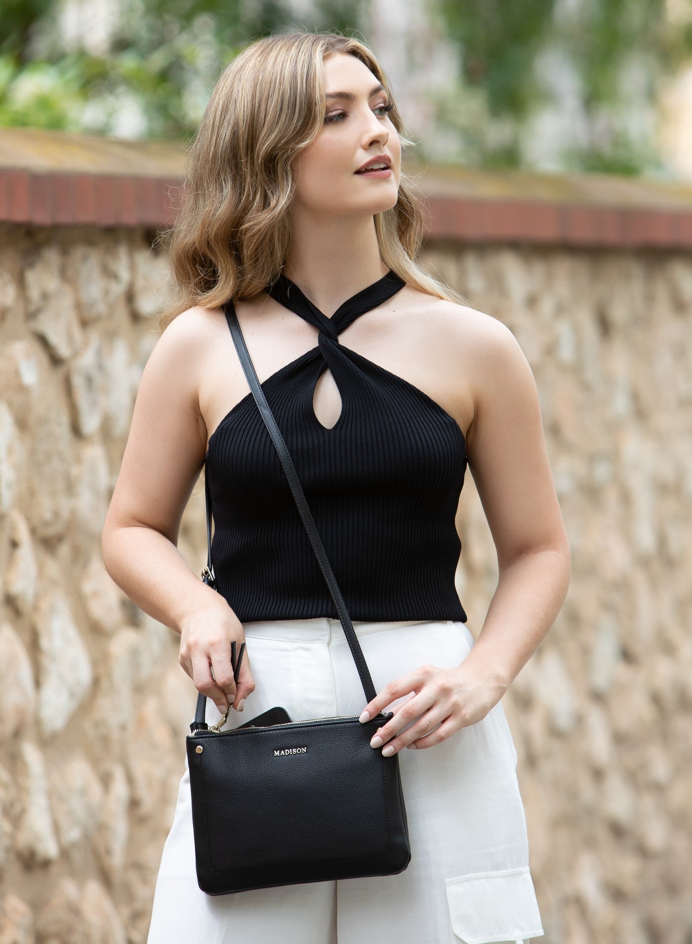 Charlotte Double Zip Crossbody Bag + Metallic Stripe Bag Strap-Handbags-PEROZ Accessories