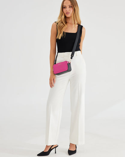 Maddie Double Zip Camera Crossbody Bag With Wide Strap-Handbags-PEROZ Accessories