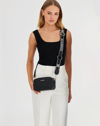 Maddie Double Zip Camera Crossbody Bag + Monogram Stripe Bag Strap-Handbags-PEROZ Accessories