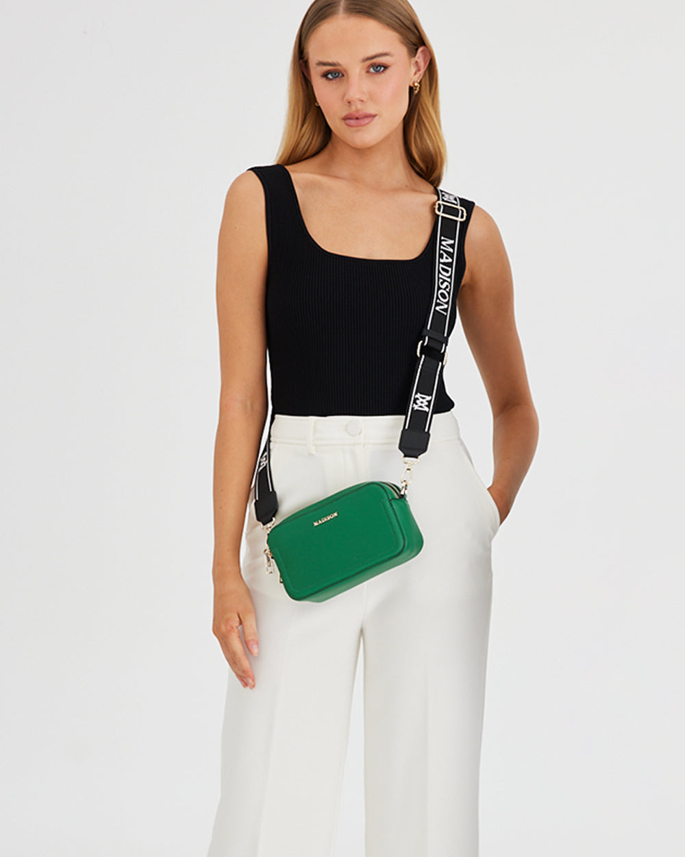 Maddie Double Zip Camera Crossbody Bag + Monogram Stripe Bag Strap-Handbags-PEROZ Accessories