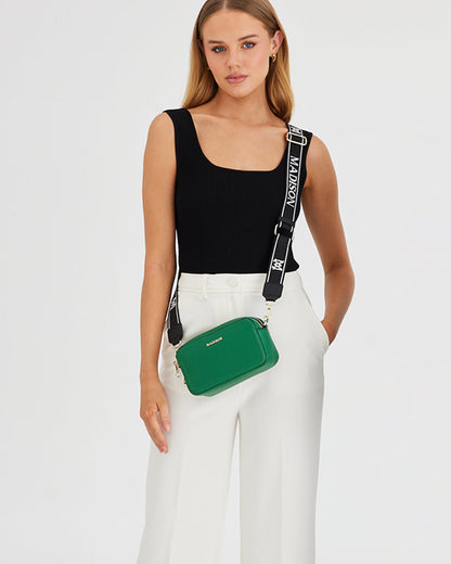 Maddie Double Zip Camera Crossbody Bag + Monogram Stripe Bag Strap-Handbags-PEROZ Accessories
