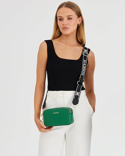 Maddie Double Zip Camera Crossbody Bag + Monogram Stripe Bag Strap-Handbags-PEROZ Accessories