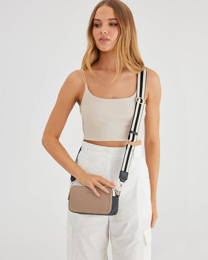 Maddie Double Zip Camera Crossbody Bag + Stripe Bag Strap-Crossbody Bags-PEROZ Accessories