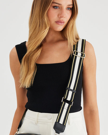 Avery 3 Compartment Crossbody Bag + Metallic Stripe Bag Strap-Handbags-PEROZ Accessories