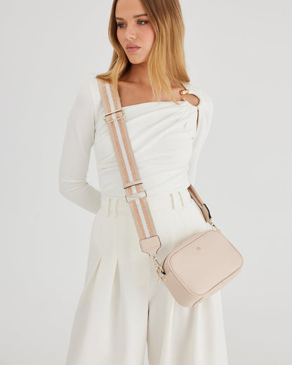 Monica Camera Crossbody Bag + Metallic Stripe Bag Strap-Handbags-PEROZ Accessories