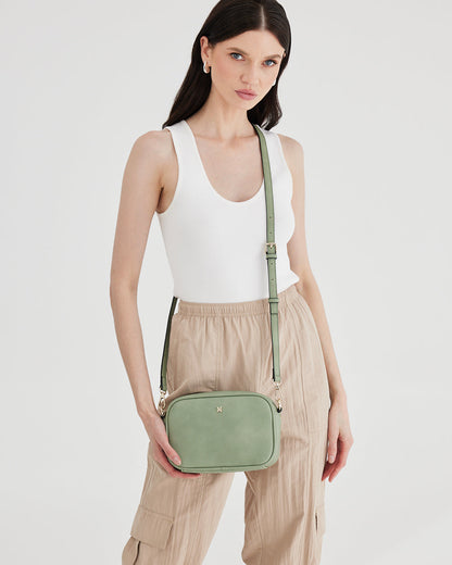 Monica Sage Green Camera Crossbody Bag-Camera Crossbody Bags-PEROZ Accessories