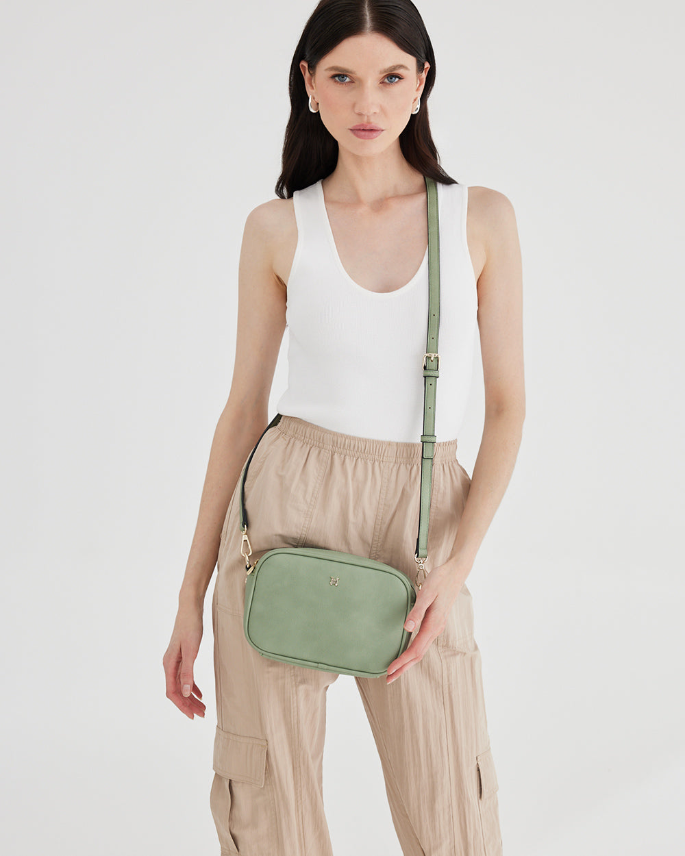 Monica Sage Green Camera Crossbody Bag-Camera Crossbody Bags-PEROZ Accessories