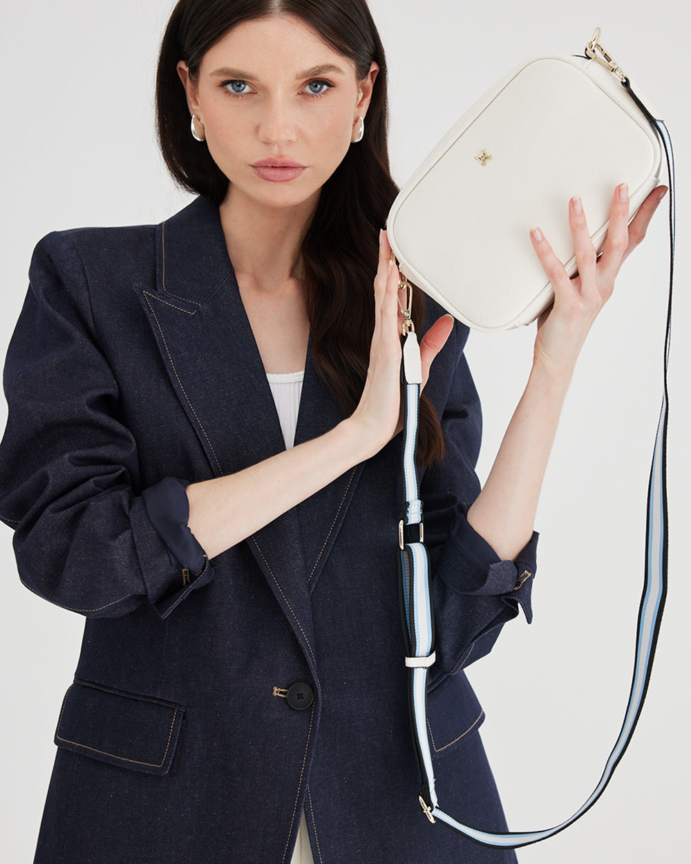 Monica Camera Crossbody Bag + Stripe Bag Strap-Handbags-PEROZ Accessories