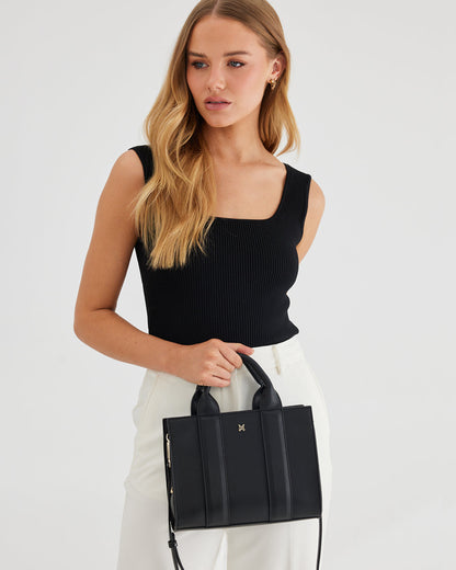 Nova Small Grab Tote With Monogram Stripe Strap-Handbags-PEROZ Accessories