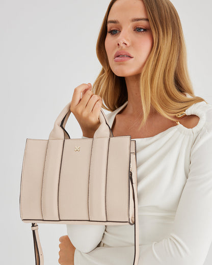 Nova Small Grab Tote With Monogram Strap-Handbags-PEROZ Accessories