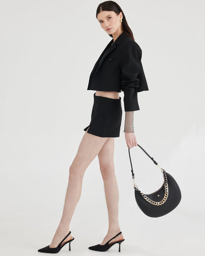 Pia Crescent Shoulder Bag With Crossbody Strap + Chunky Chain Strap-Shoulder Bags-PEROZ Accessories