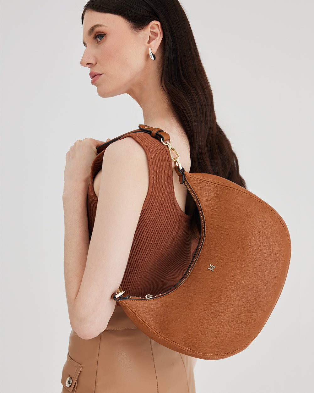 Pia Crescent Shoulder Bag With Crossbody Strap + Chunky Chain Strap-Shoulder Bags-PEROZ Accessories