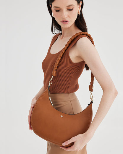 Pia Crescent Shoulder Bag With Crossbody Strap + Plait Strap-Shoulder Bags-PEROZ Accessories