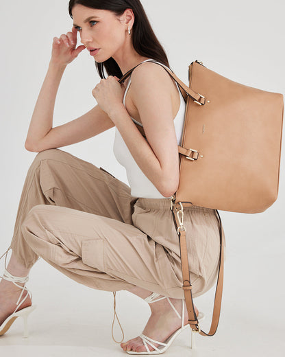 Vivian Medium Zip Top Tote With Monogram Stripe Strap-Handbags-PEROZ Accessories