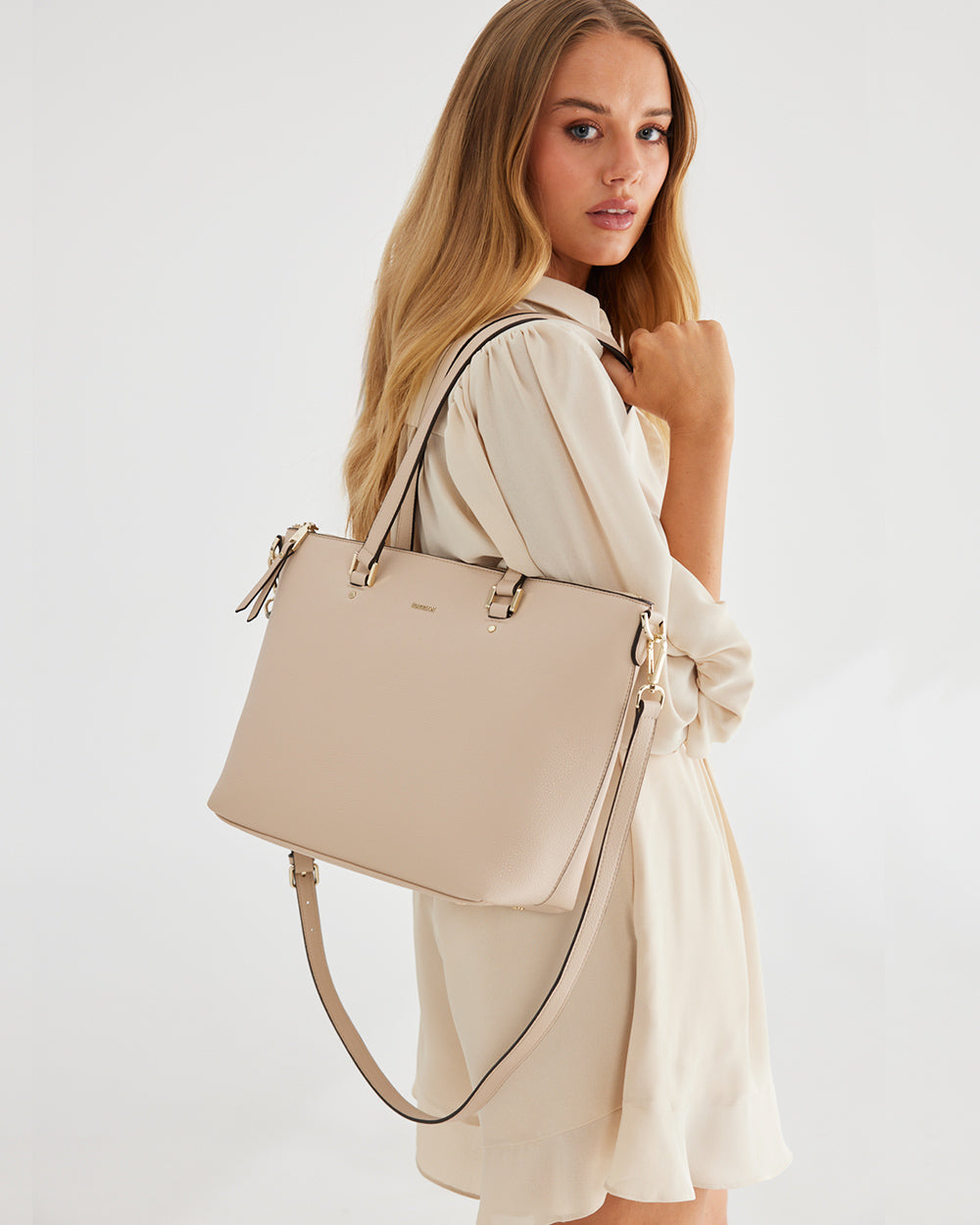 Vivian Medium Zip Top Tote With Crossbody Strap-Handbags-PEROZ Accessories