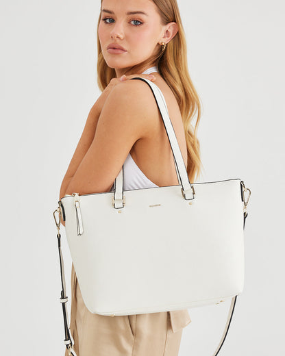 Vivian Medium Zip Top Tote With Metallic Stripe Strap-Handbags-PEROZ Accessories