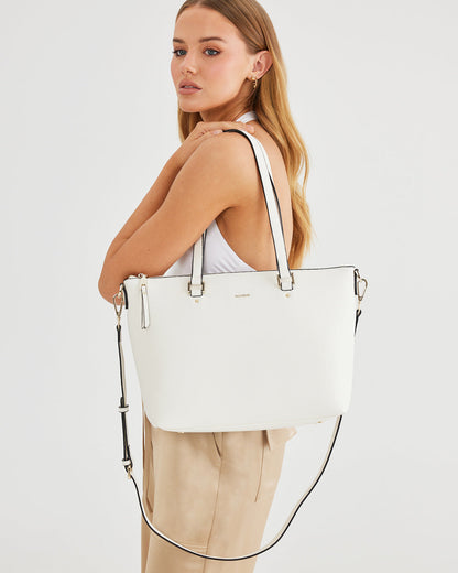 Vivian Medium Zip Top Tote With Metallic Stripe Strap-Handbags-PEROZ Accessories