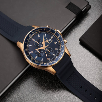 Maserati Sfida 44mm Blue Gold Chronograph Watch-PEROZ Accessories
