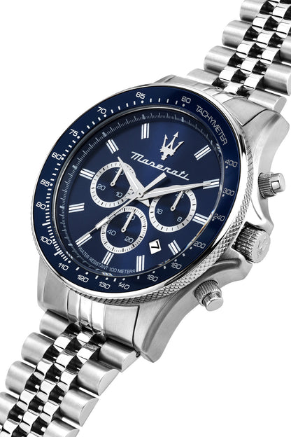 Maserati Sfida Sport 44mm Chrono Blue Dial Stainless Steel Strap Watch-PEROZ Accessories