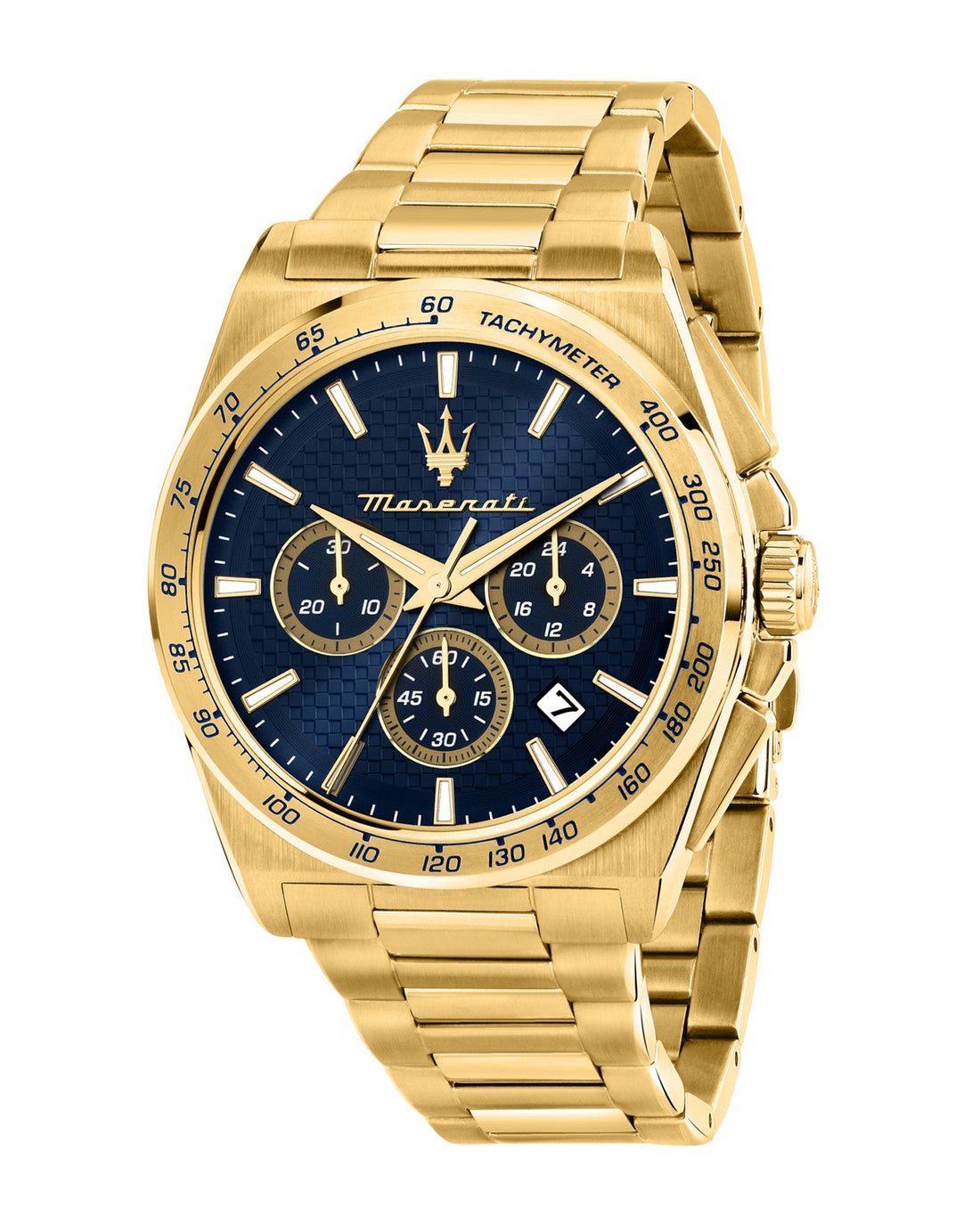 Maserati Velocita 43mm Chrono Blue Dial Gold Stainless Steel Strap Watch-PEROZ Accessories